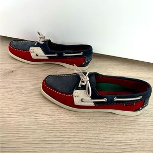 Sebago Docksides size 8.5 red white and blue leather